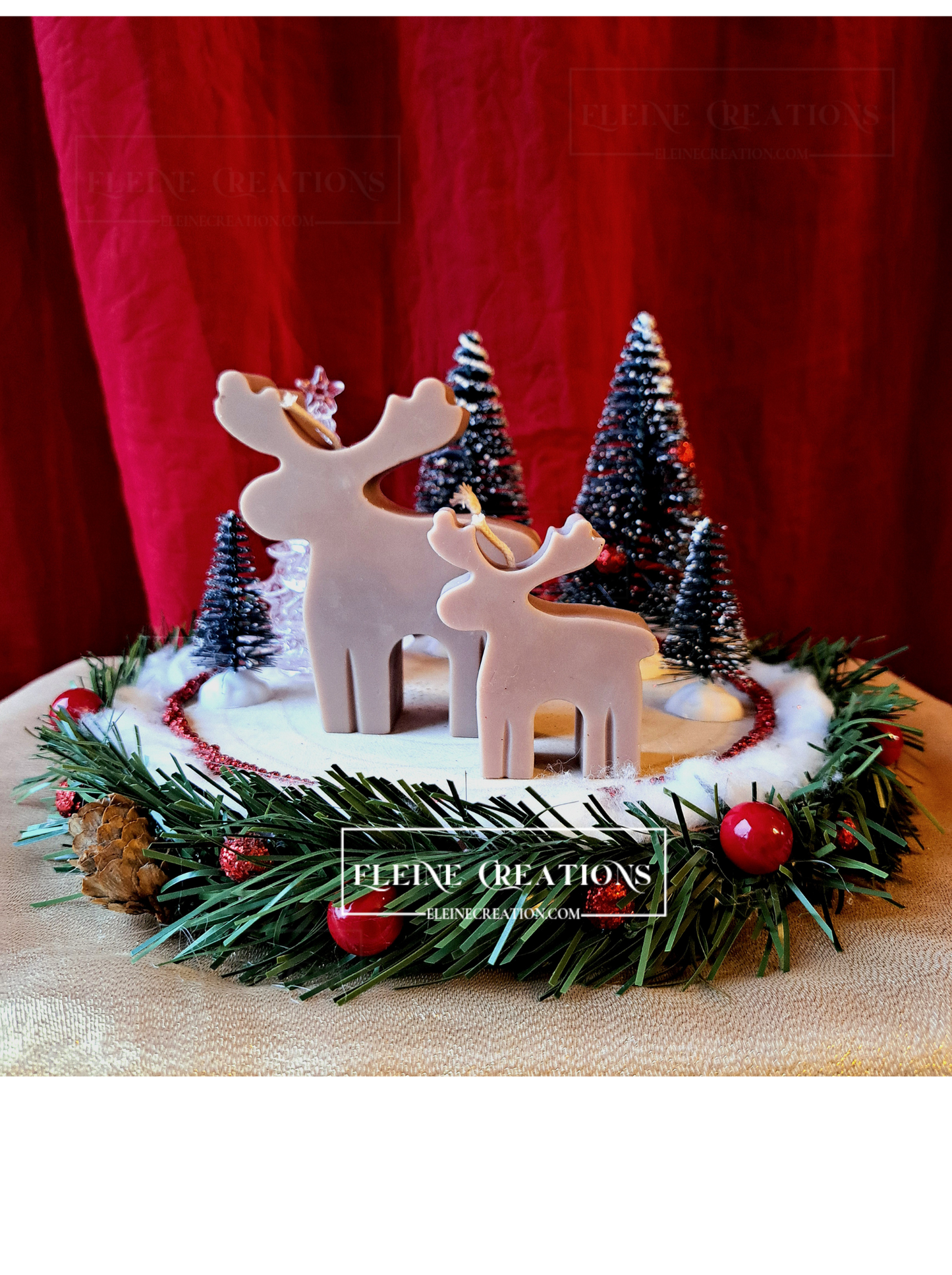 Centrotavola Natalizio con Renne e Abeti Innevati – Edizione Artigianale 🕯️